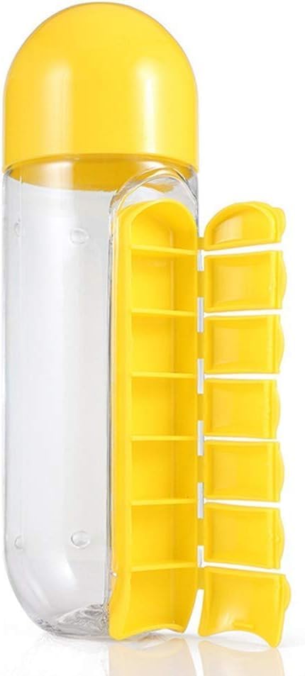 Medicine Pill Box Organizer with Water Bottle, 600ML- mix color/Pack of 1