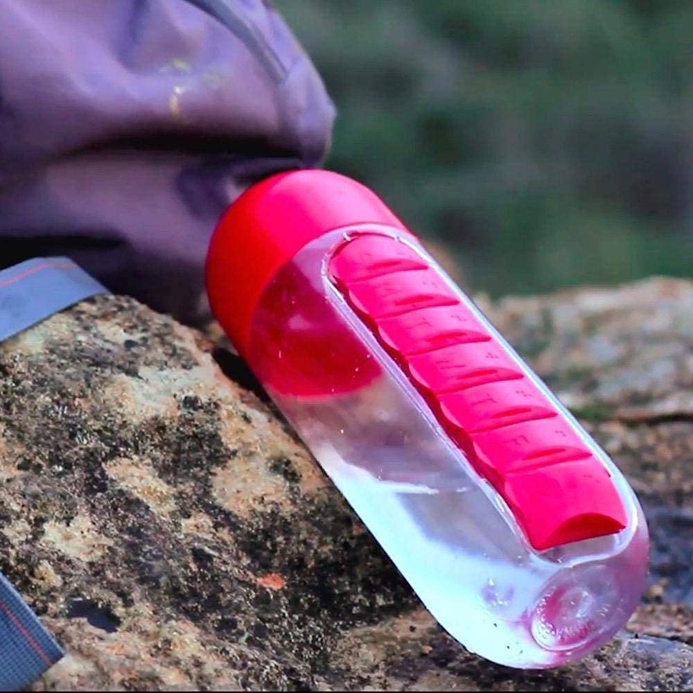 Medicine Pill Box Organizer with Water Bottle, 600ML- mix color/Pack of 1