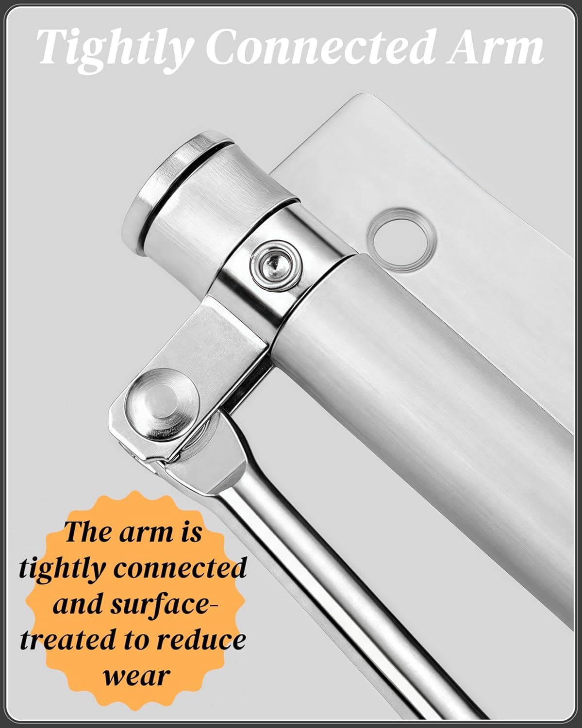 Automatic Door Closer, 150 Degree Opening Angle Safety Spring Self Closing Hinge, Adjustable Catch Speed Closure, Auto Doors Top Latch Soft Close, Stainless Steel with Force Arm, Screws and Wrench