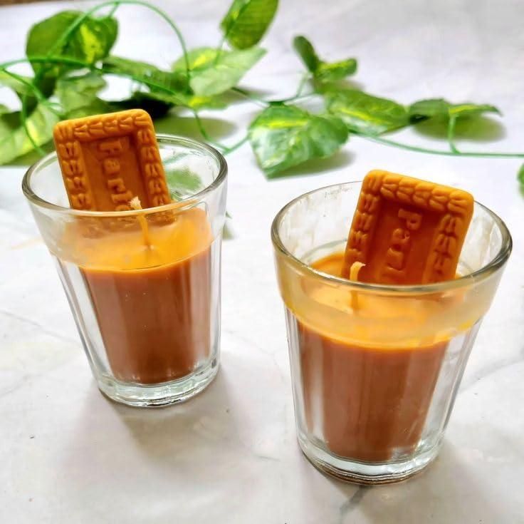 Chai Glass with Parle G Candle Pack of 2