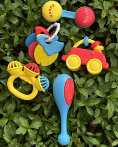 colorful baby rattle & teething toy set – 5 pcs sensory toys for infants & toddlers