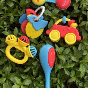colorful baby rattle & teething toy set – 5 pcs sensory toys for infants & toddlers